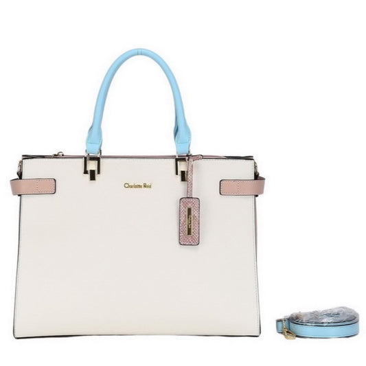 White & Pastel Tote Bag with Detachable Strap