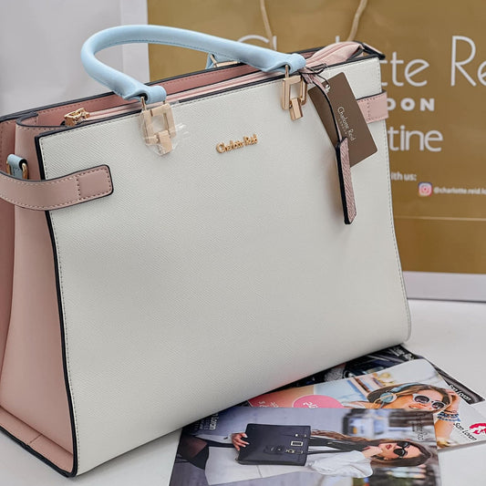 White & Pastel Tote Bag with Detachable Strap