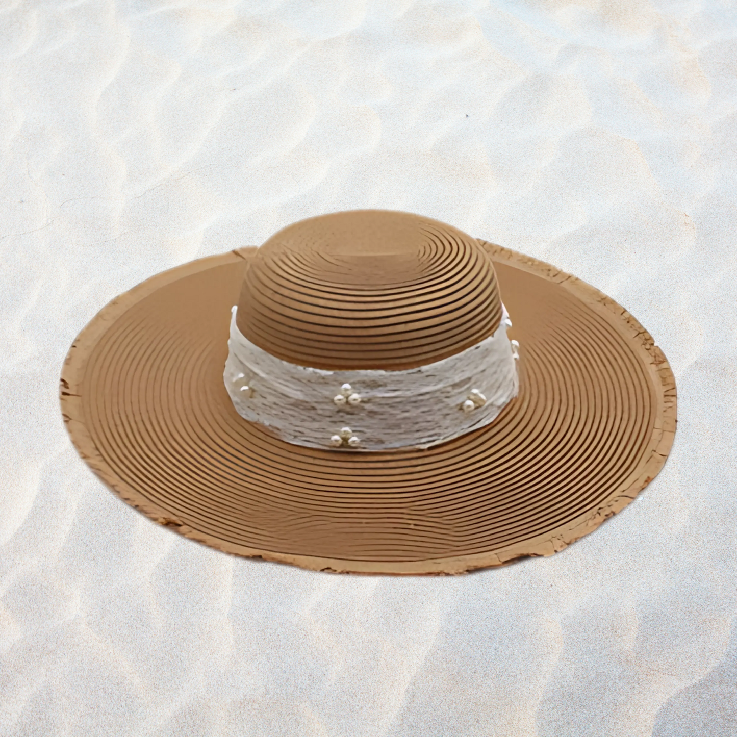 Lace & Pearl Ribbon Wide Brim Sun Hat