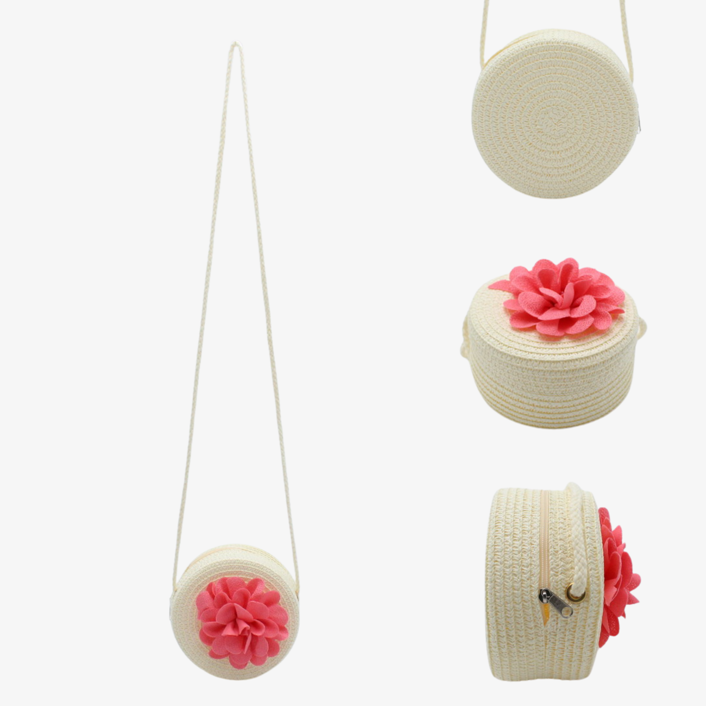Kids Girl's Straw Bag with Flower Detail