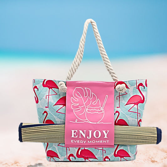 Enjoy Beach Tote Bag with Towel or Mat Holder