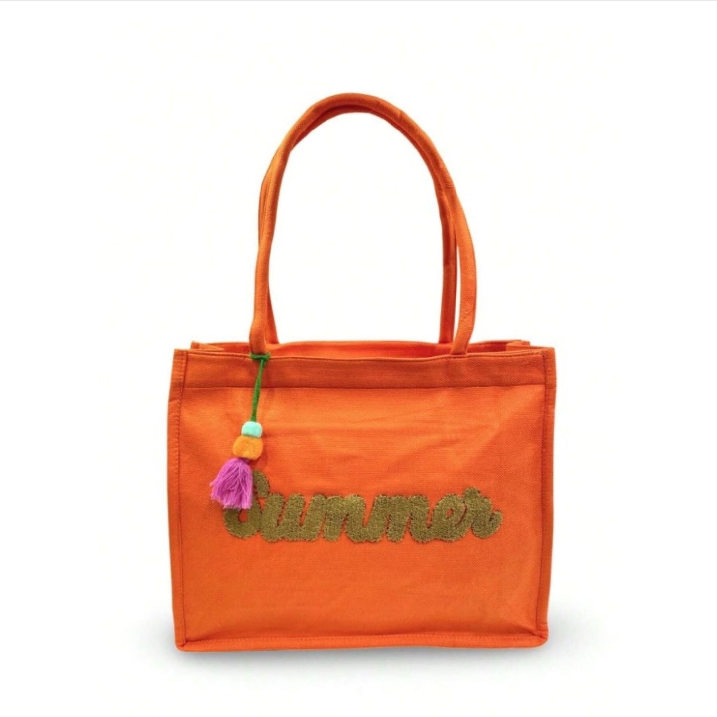 Orange Canvas Bag + Pompoms