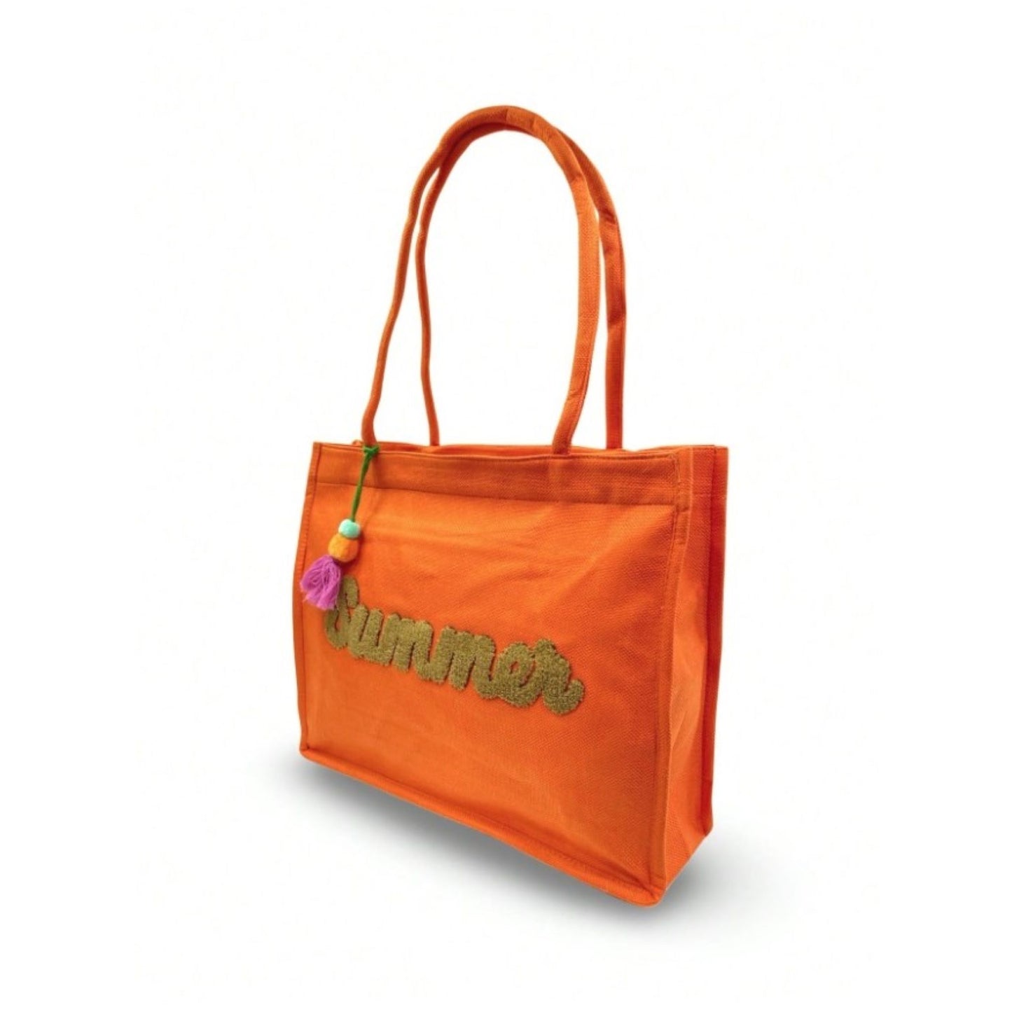 Orange Canvas Bag + Pompoms