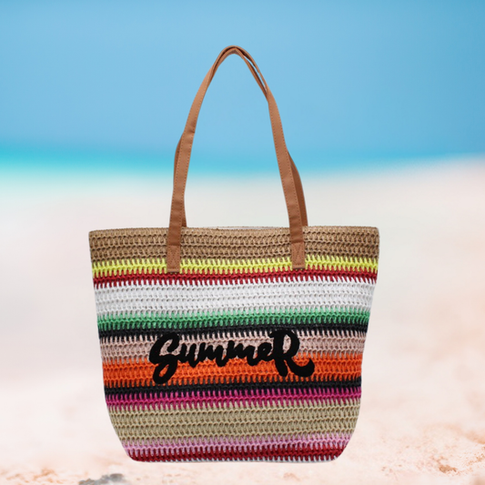Crochet Woven Summer Ombre Tote Bag