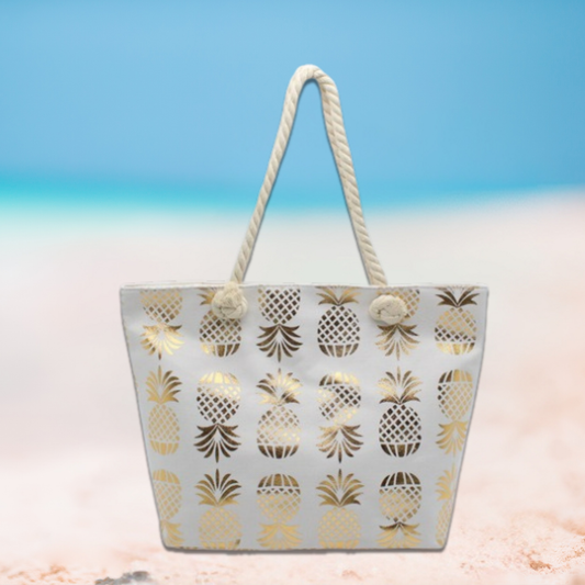 Metallic Print Pineapple Beach Bag