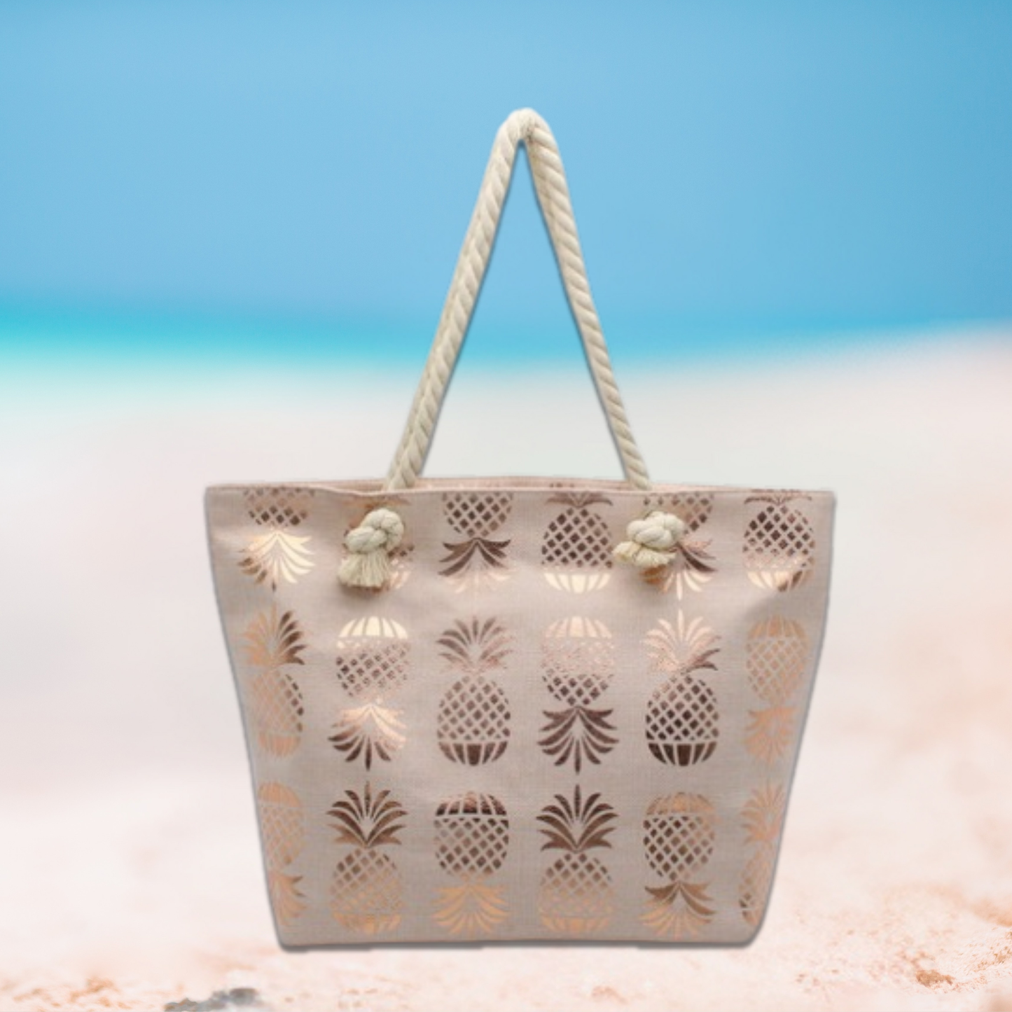 Metallic Print Pineapple Beach Bag
