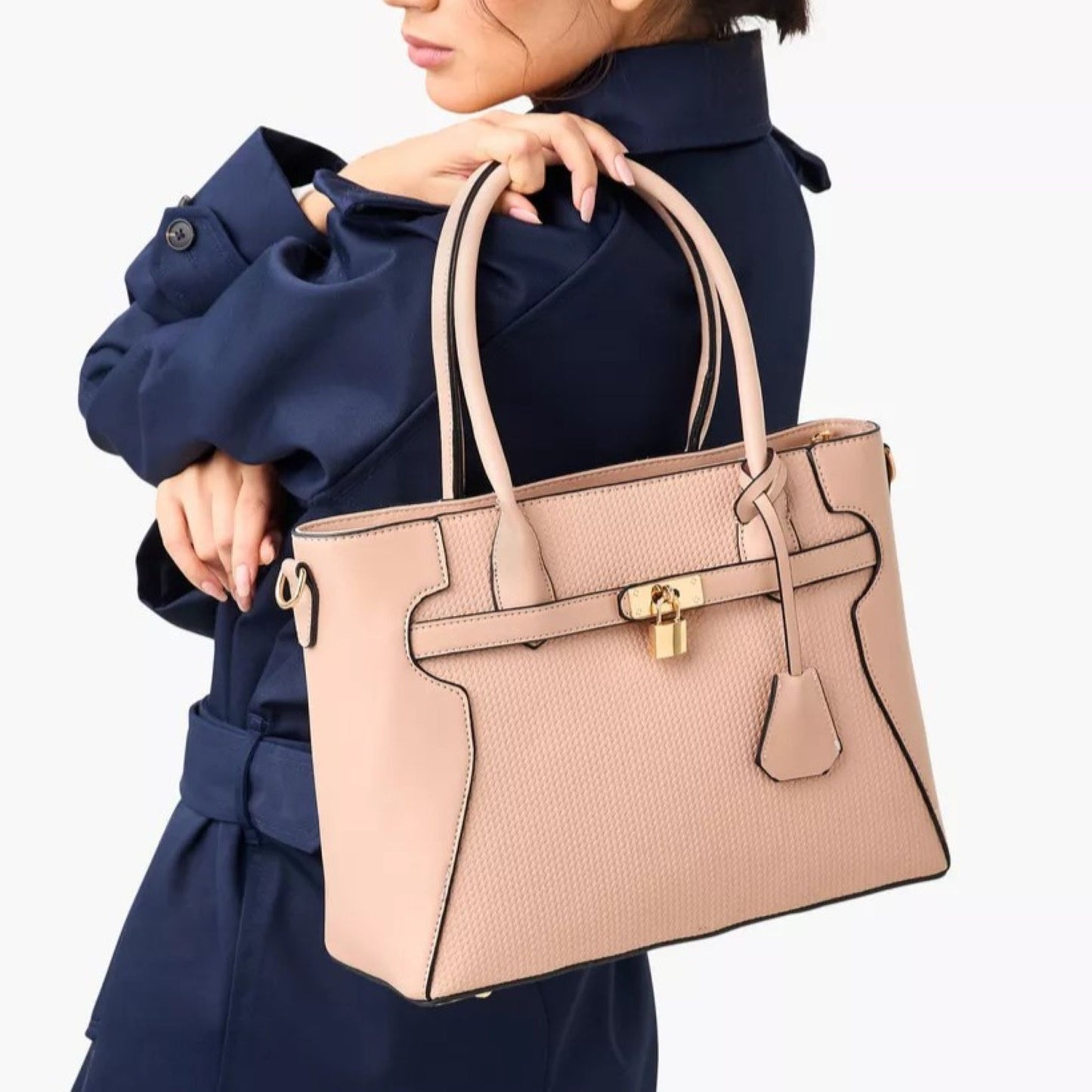 Nude Pink 3 piece Tote Bag Set with Crossbody Bag and Wallet