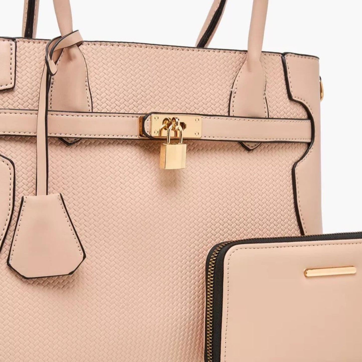 Nude Pink 3 piece Tote Bag Set with Crossbody Bag and Wallet