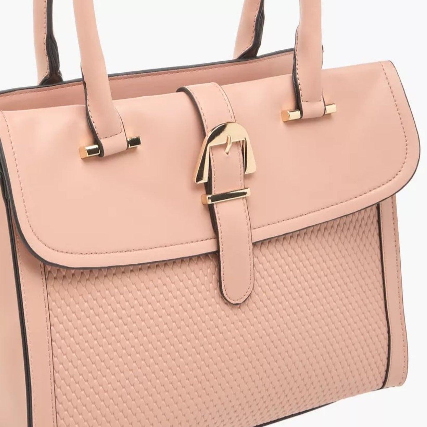 Nude Textured Belted Satchel Tote