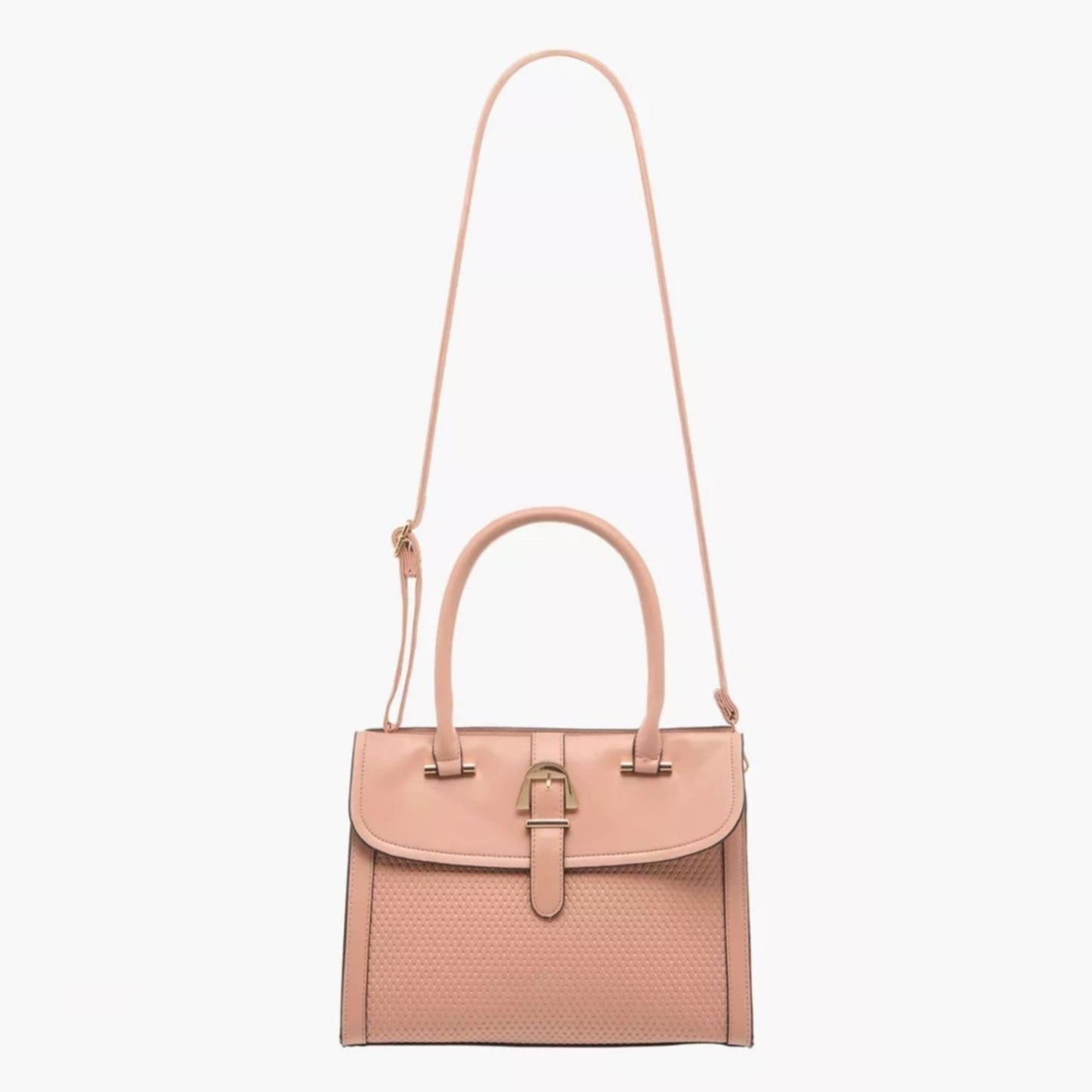 Nude Textured Belted Satchel Tote