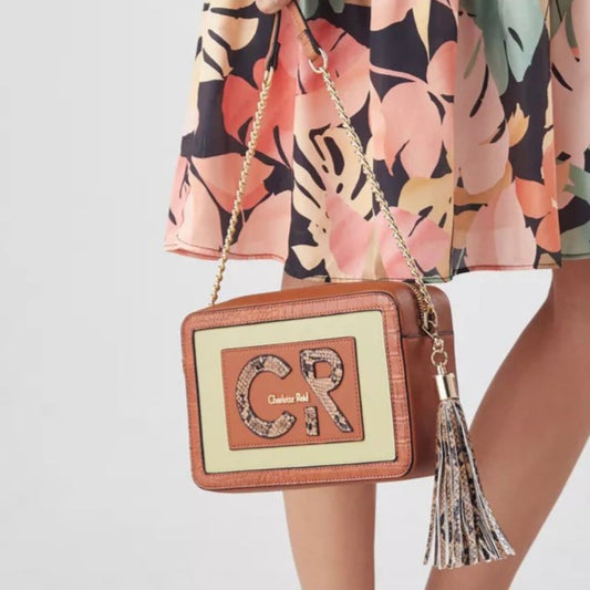 Tan Logo Detail Camera Crossbody Bag with Chain Strap