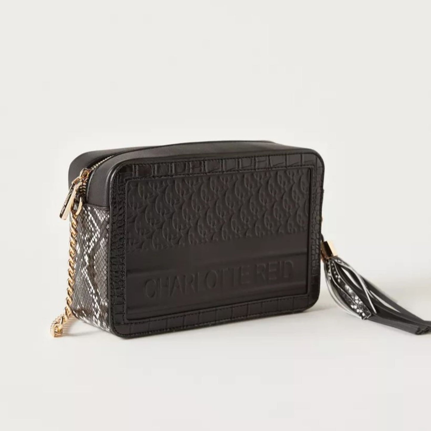 Black Embossed Camera Crossbody with Tassle