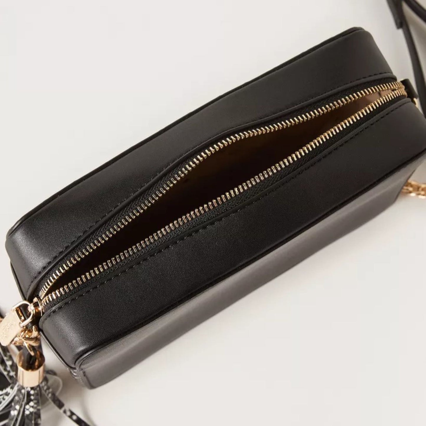 Black Embossed Camera Crossbody with Tassle