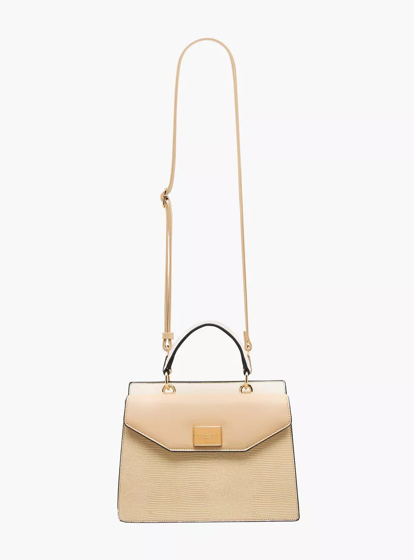 Beige Colourblock Textured Satchel Bag