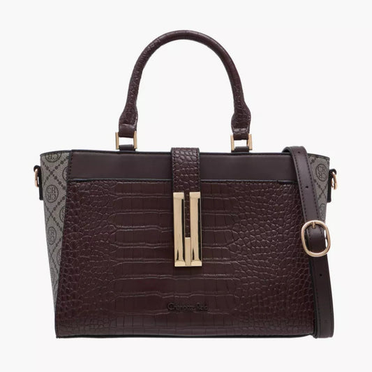 Brown Textured Monogram Satchel Bag