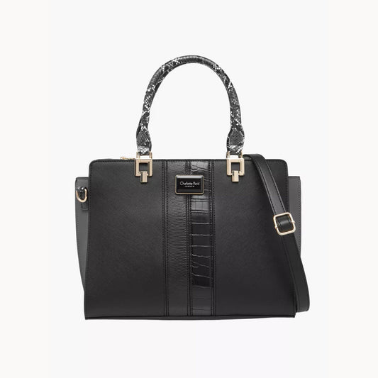 Black Textured City Satchel Tote Bag with Double Handles
