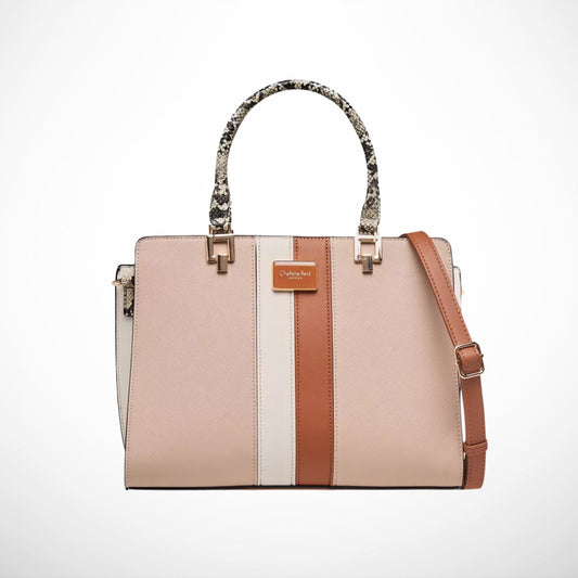 Tan Textured City Satchel Tote Bag with Double Handles