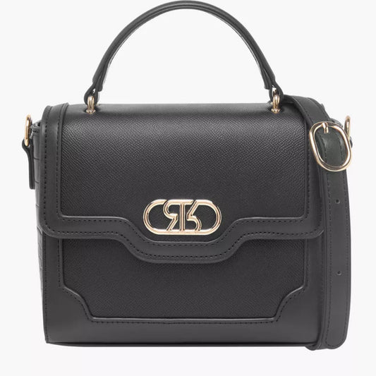 Black Textured Satchel Bag with Detachable Strap