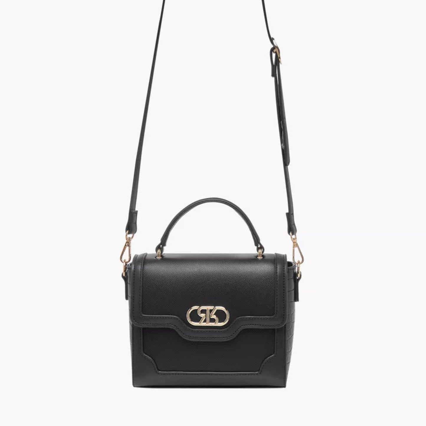 Black Textured Satchel Bag with Detachable Strap