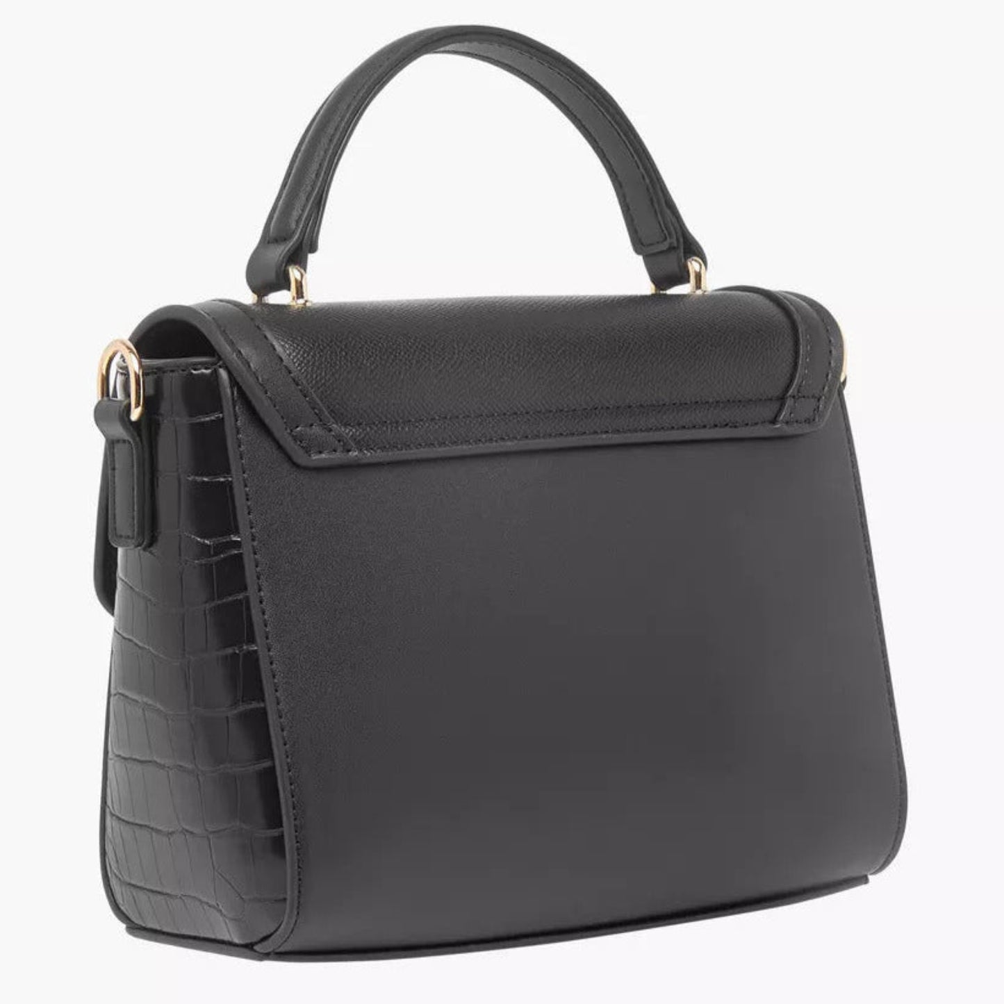 Black Textured Satchel Bag with Detachable Strap