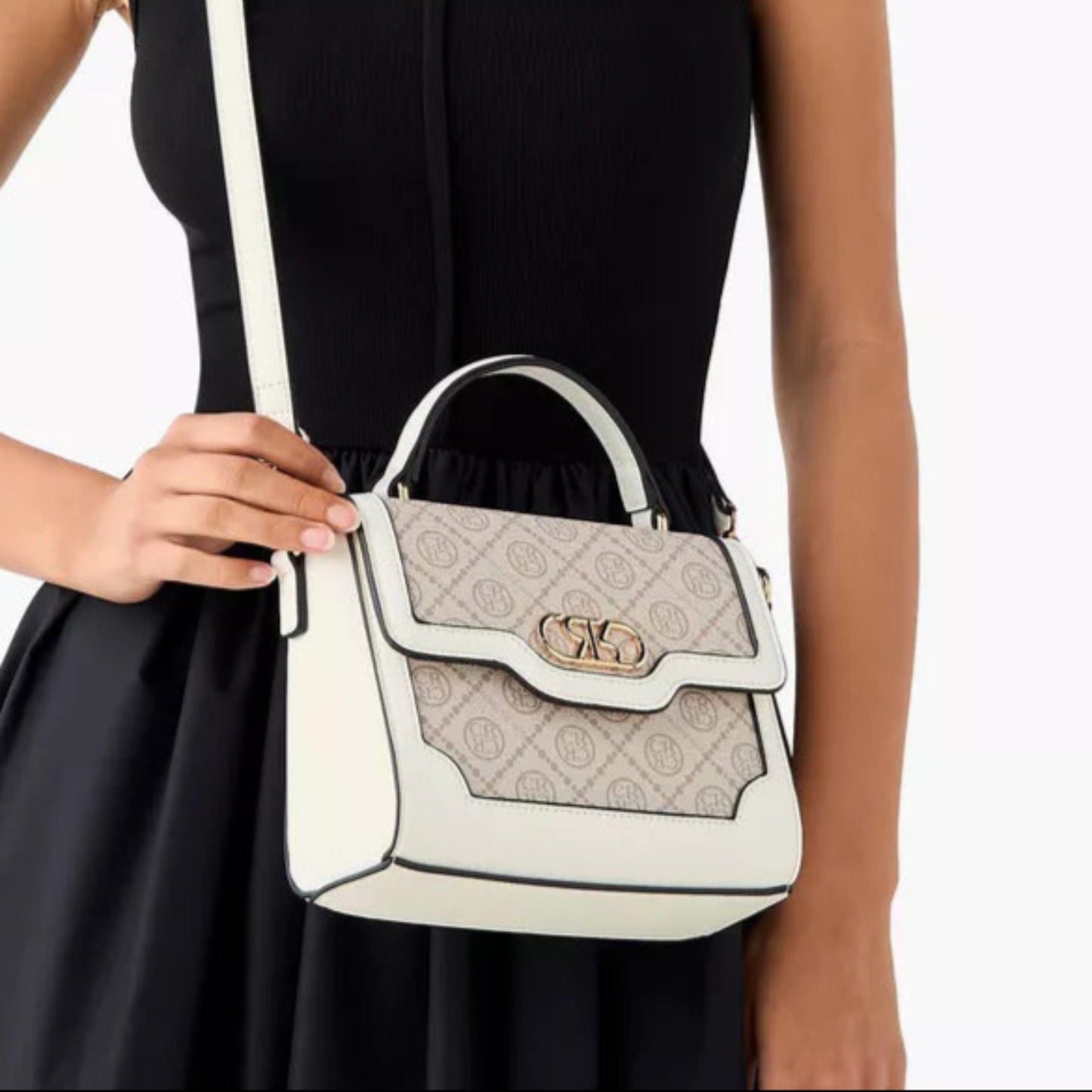 Off White Monogram Printed Satchel Bag with Detachable Strap