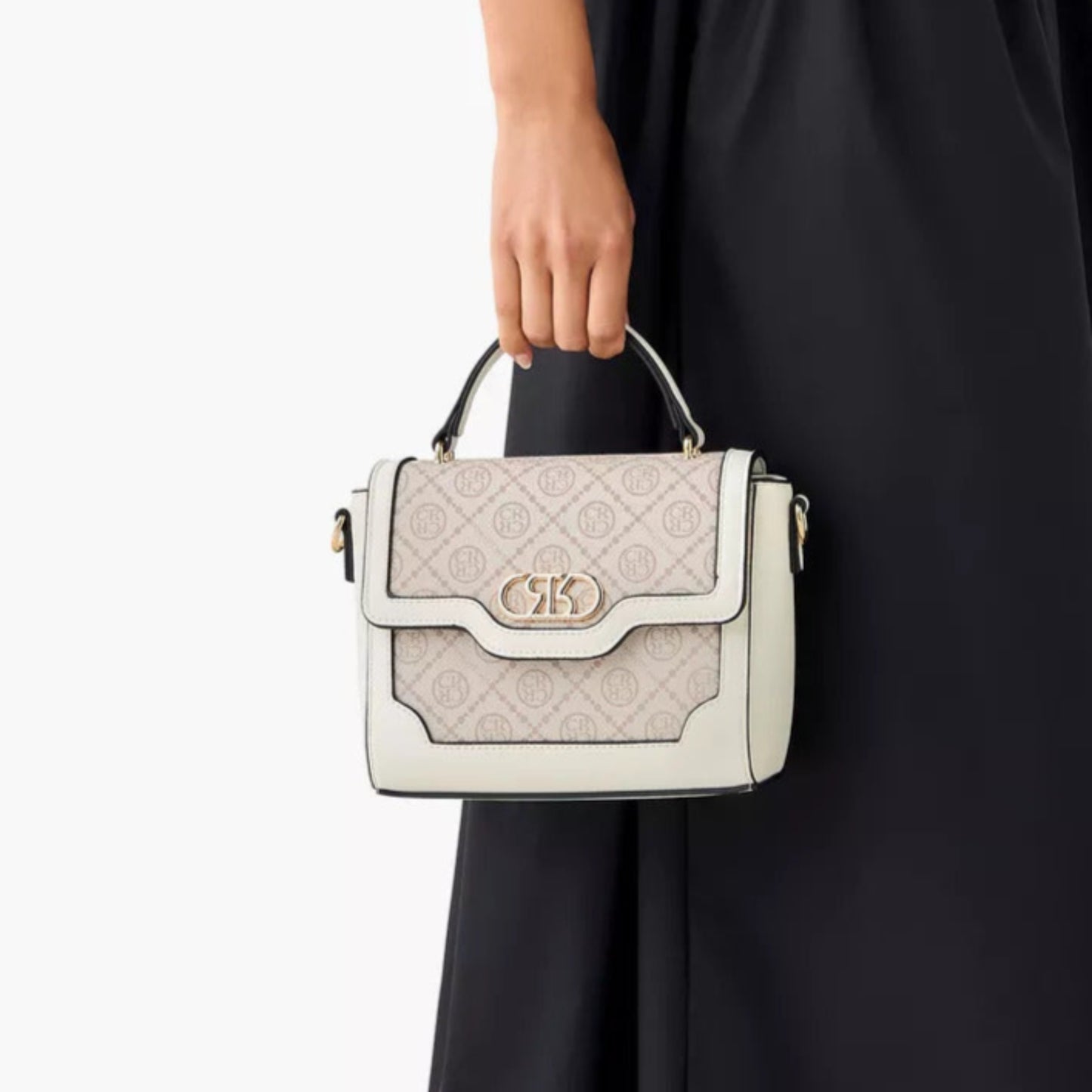 Off White Monogram Printed Satchel Bag with Detachable Strap