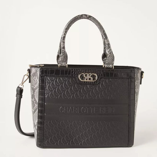 Black Top Handle Embossed Satchel Tote