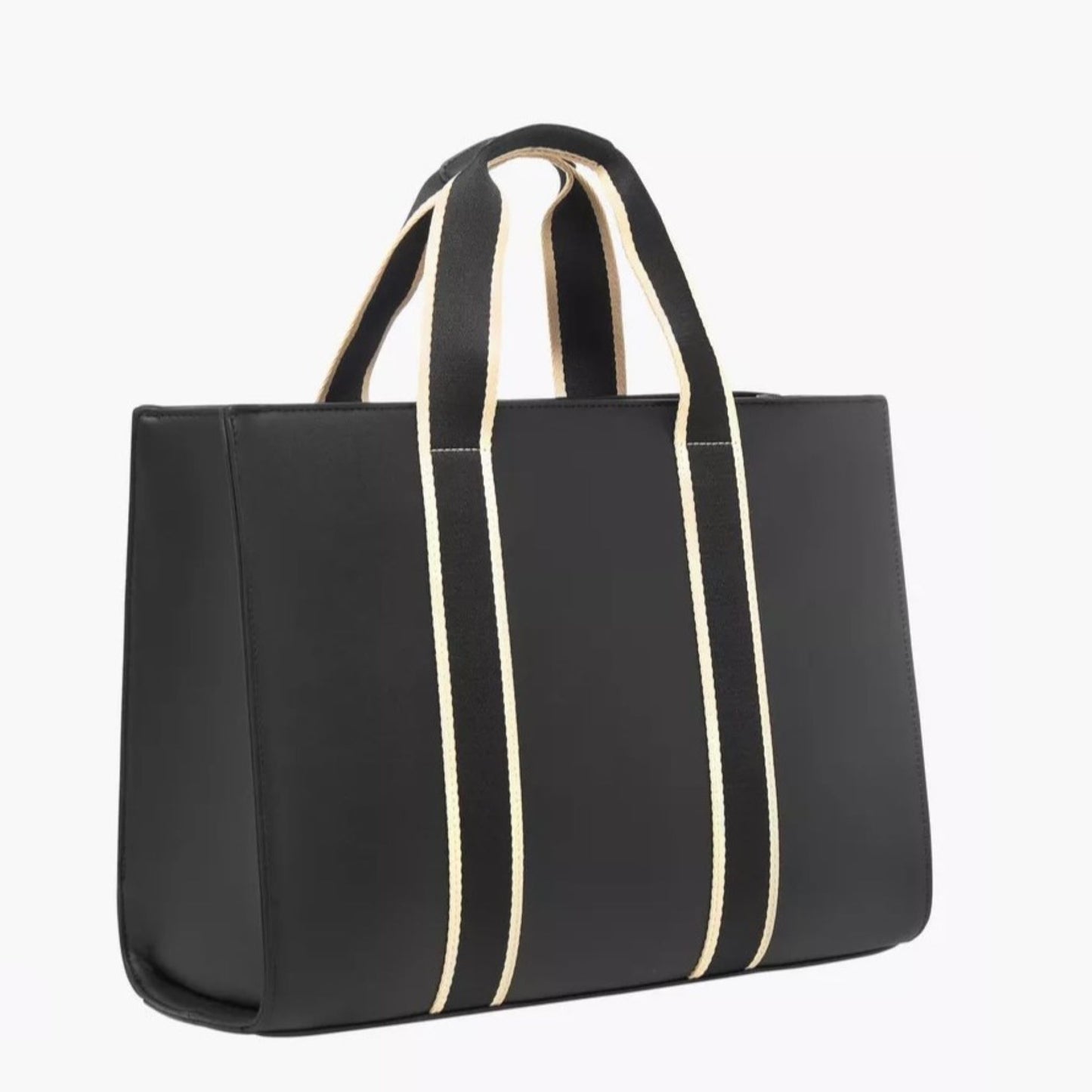 Black Monogram Textured Tote Bag with Zip Closure and Strap