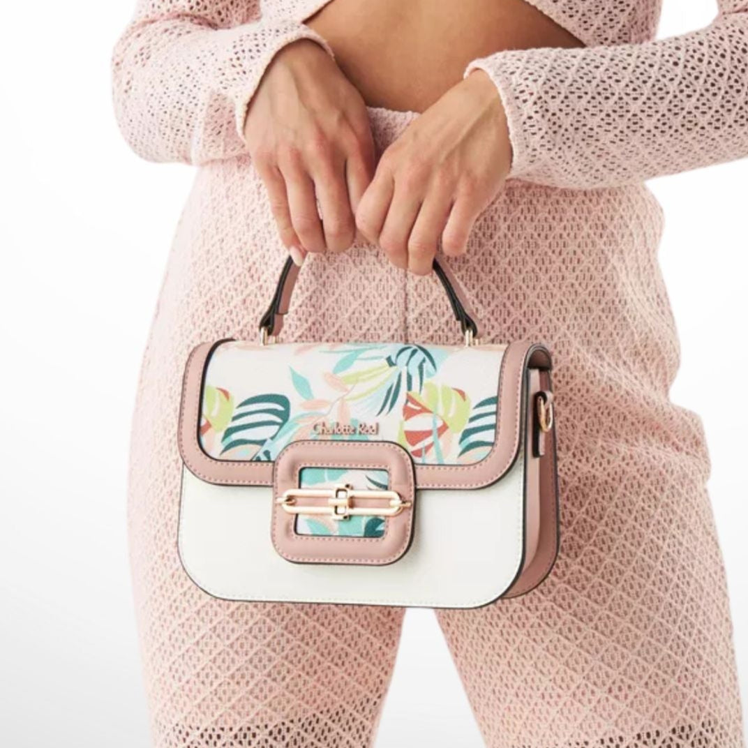 Botanic Print Satchel Bag with Flap Closure