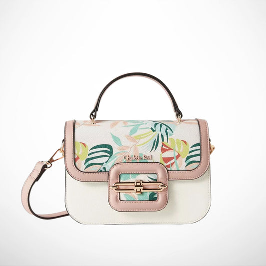 Botanic Print Satchel Bag with Flap Closure