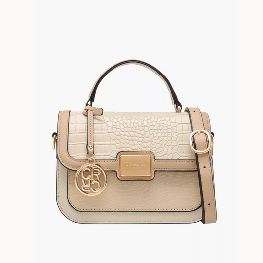 Beige Textured Satchel Bag with Top Handle