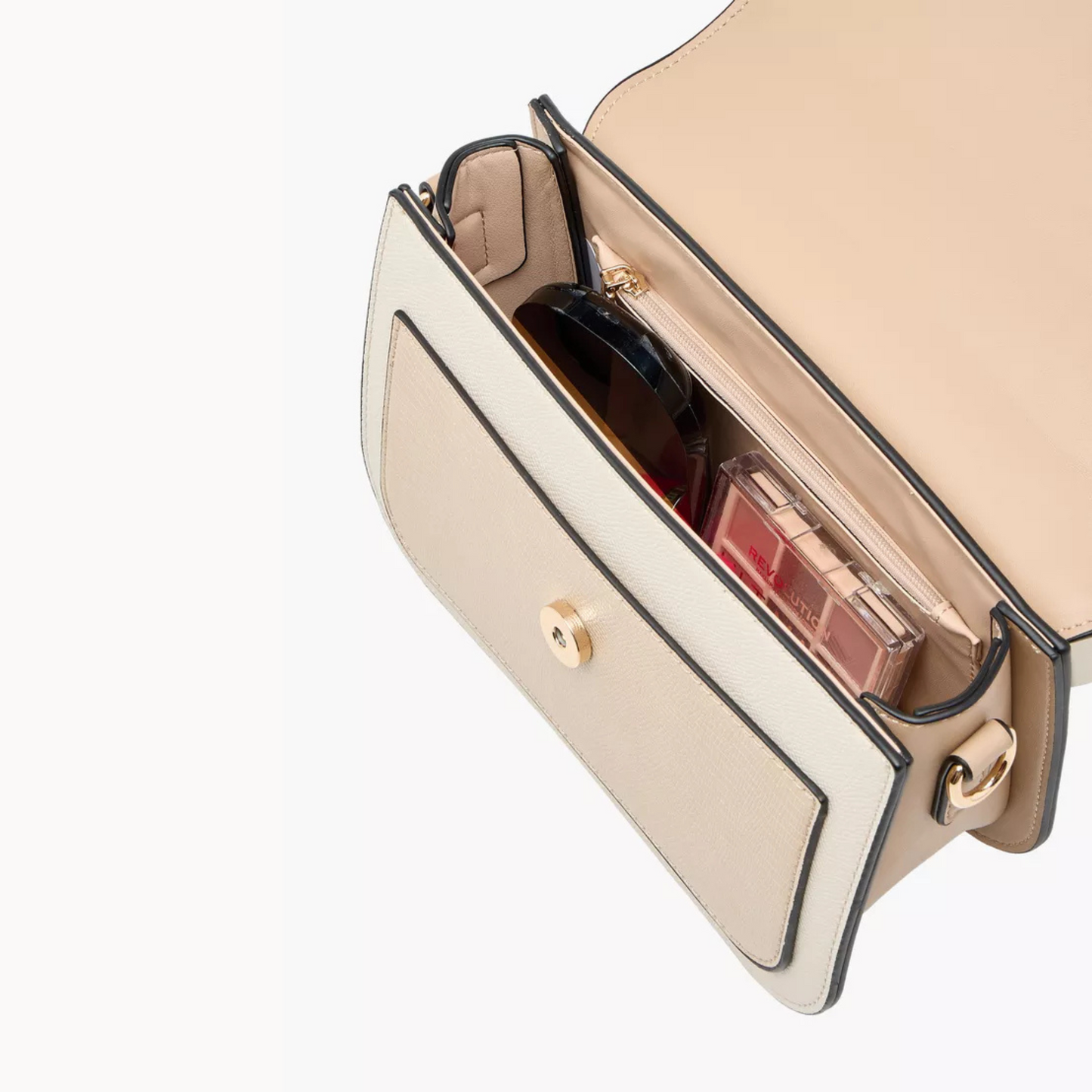 Beige Textured Satchel Bag with Top Handle