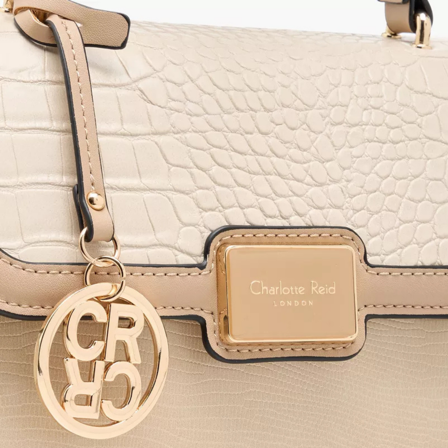 Beige Textured Satchel Bag with Top Handle