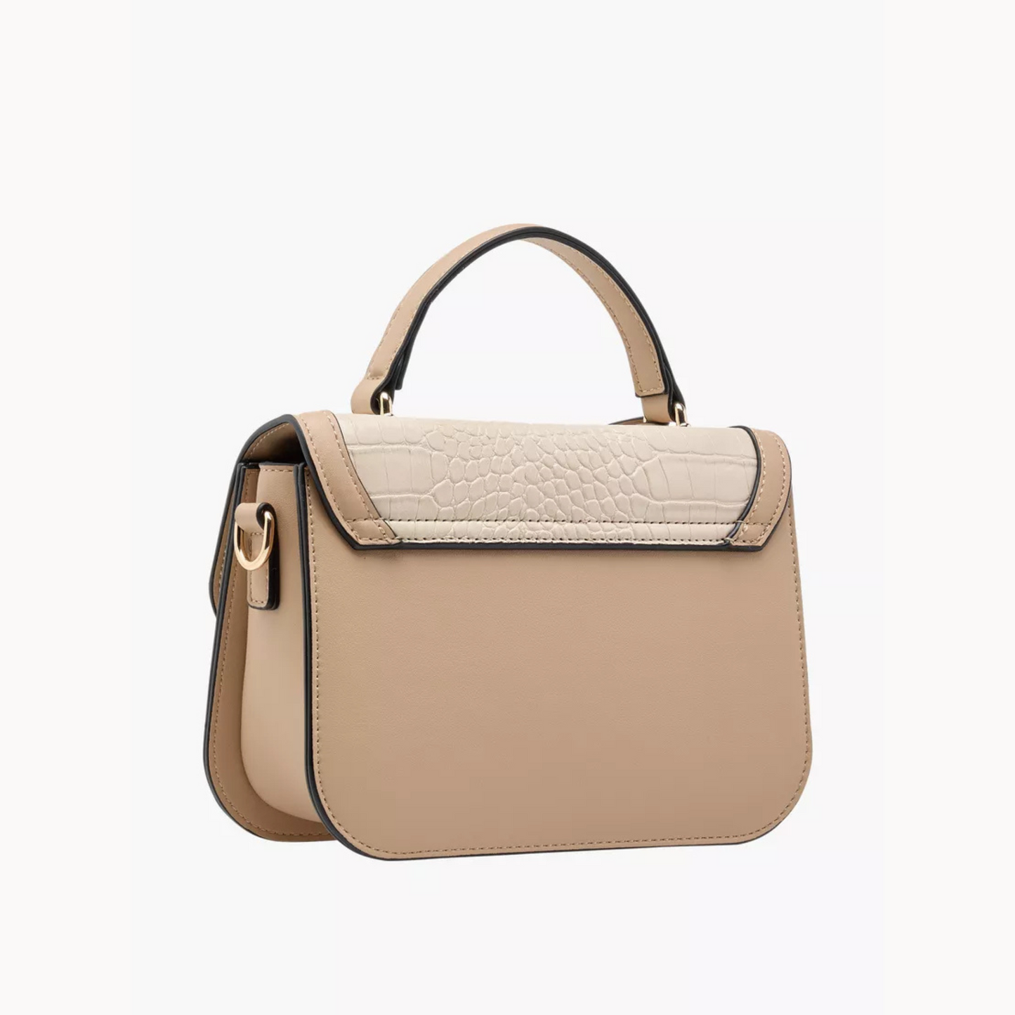 Beige Textured Satchel Bag with Top Handle