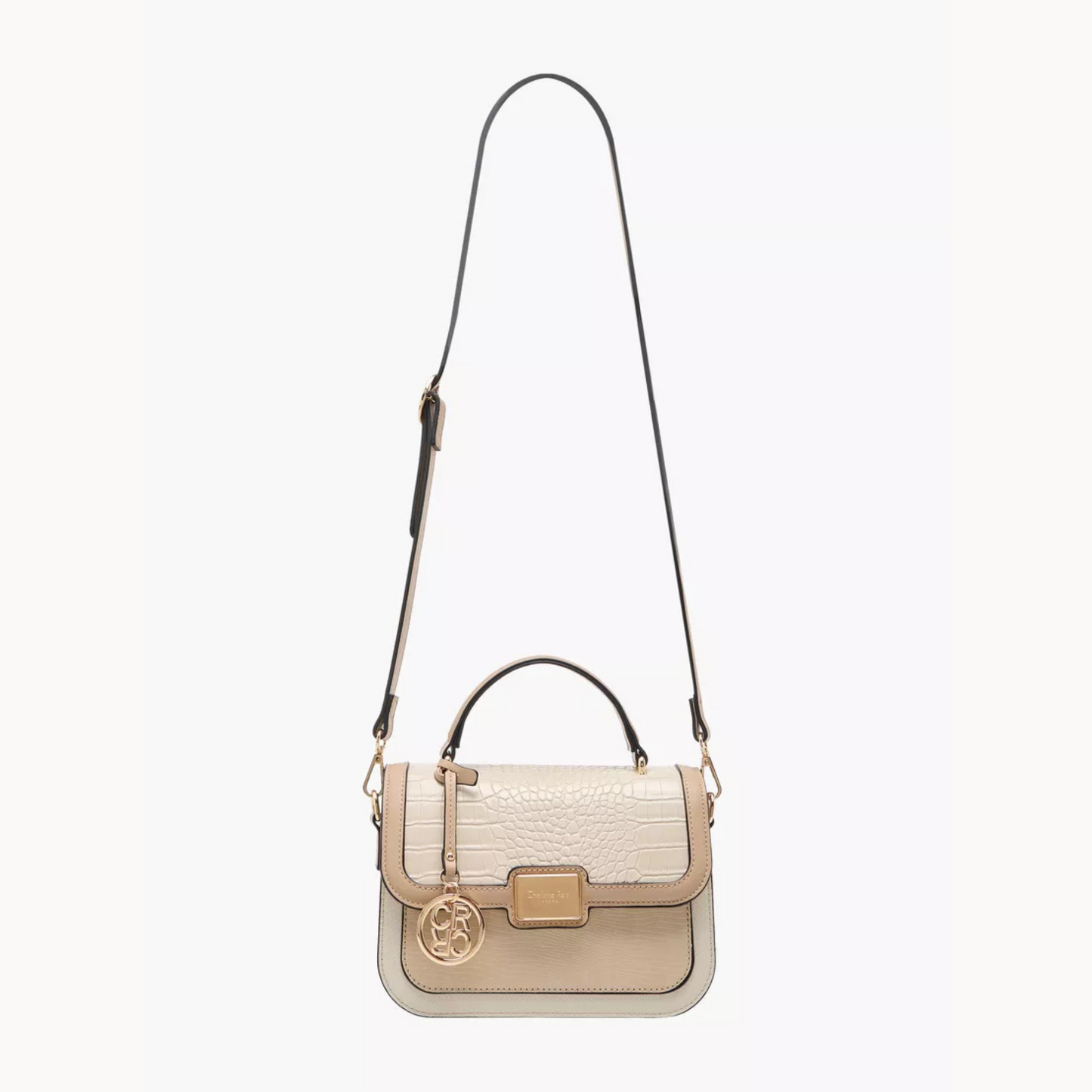 Beige Textured Satchel Bag with Top Handle