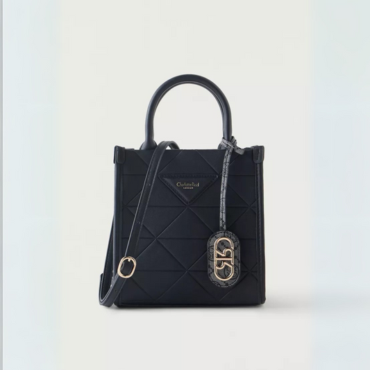 Black Quilted Tote Bag with Double Handles