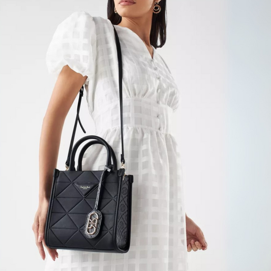 Black Quilted Tote Bag with Double Handles