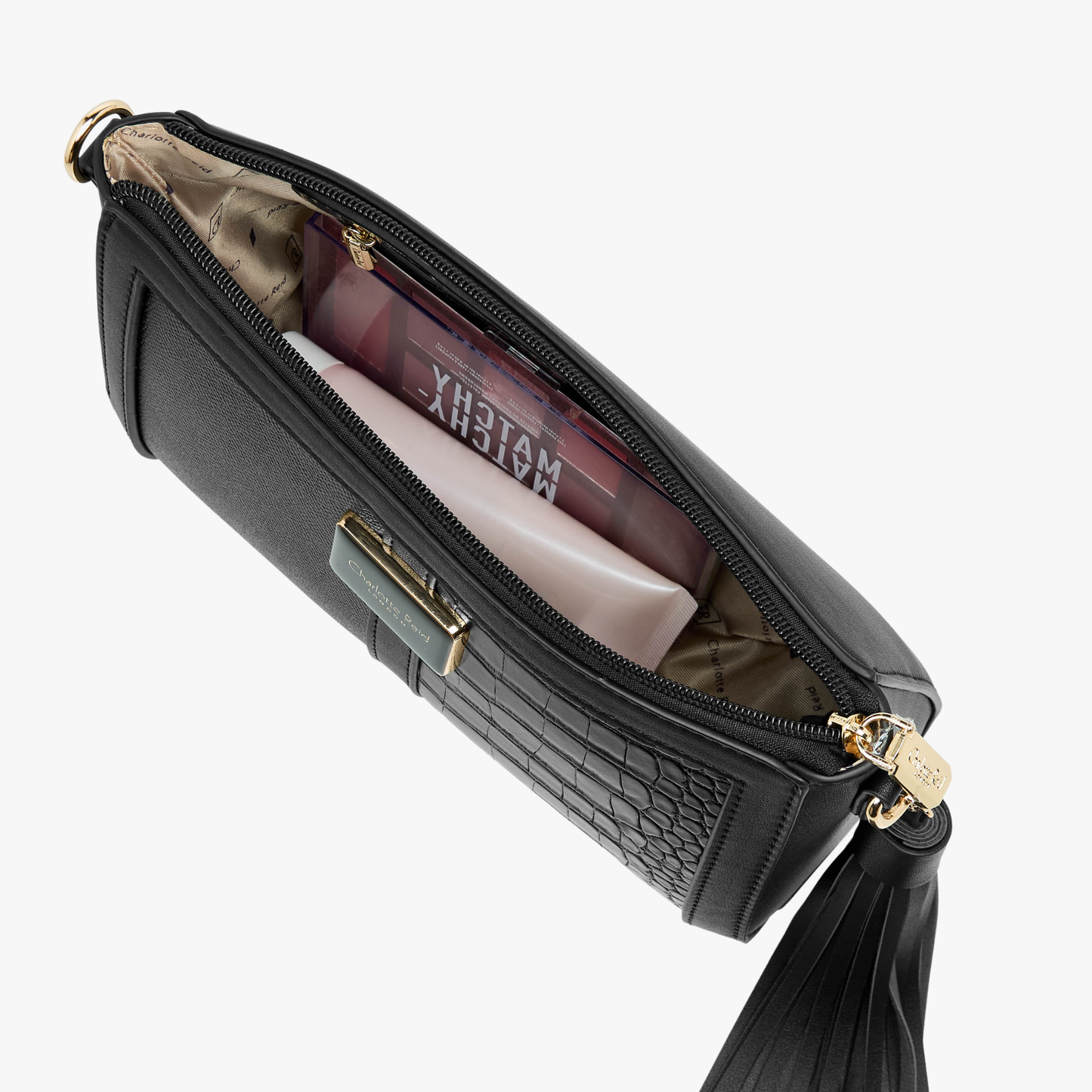 Black Textured Crossbody Bag with Detachable Tassel