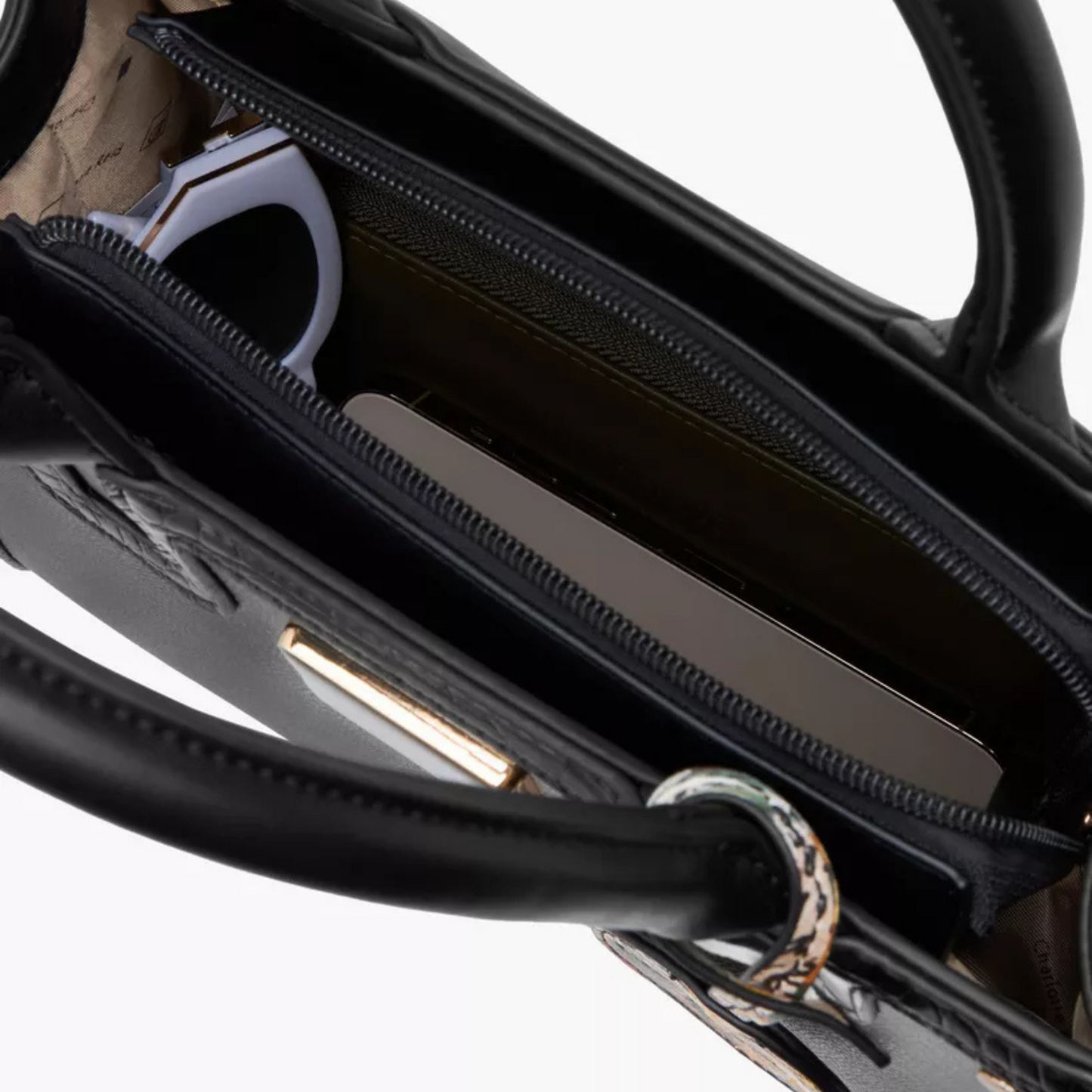 Black Textured Tote Bag with Double Handles and Detachable Strap