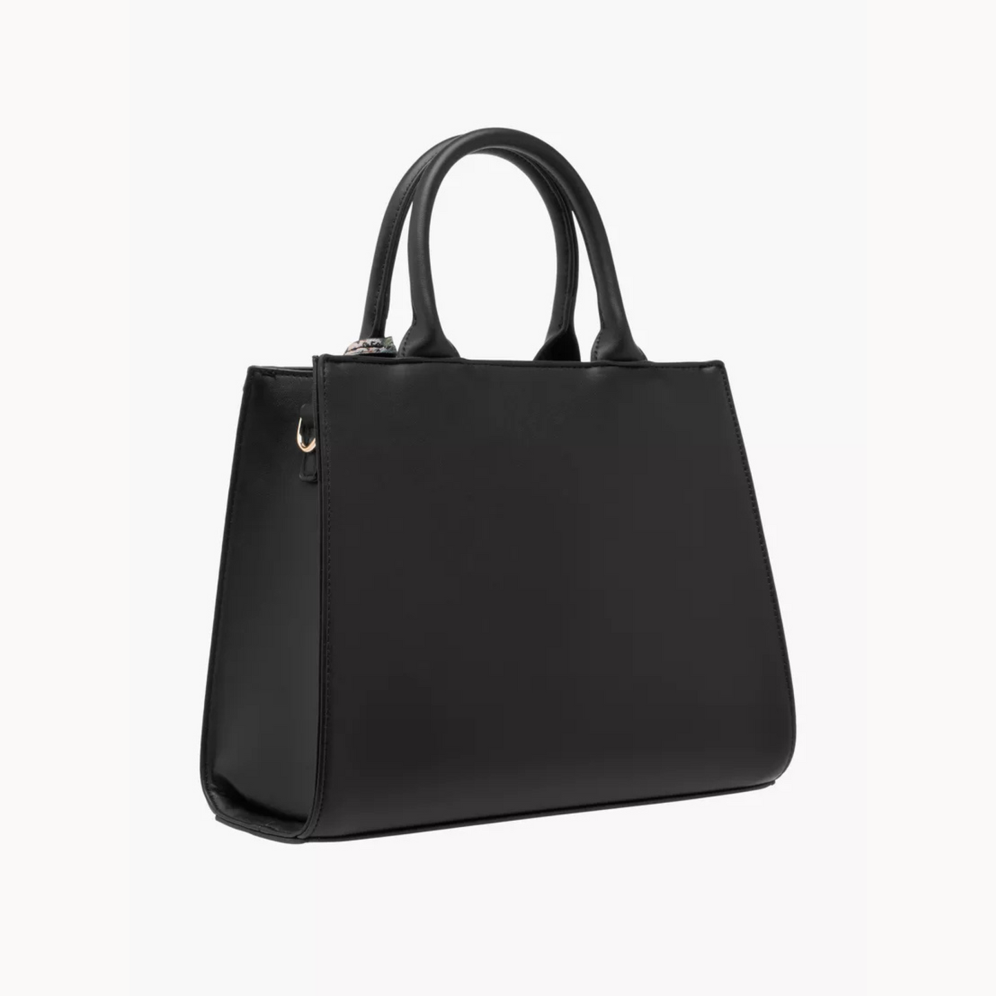 Black Textured Tote Bag with Double Handles and Detachable Strap