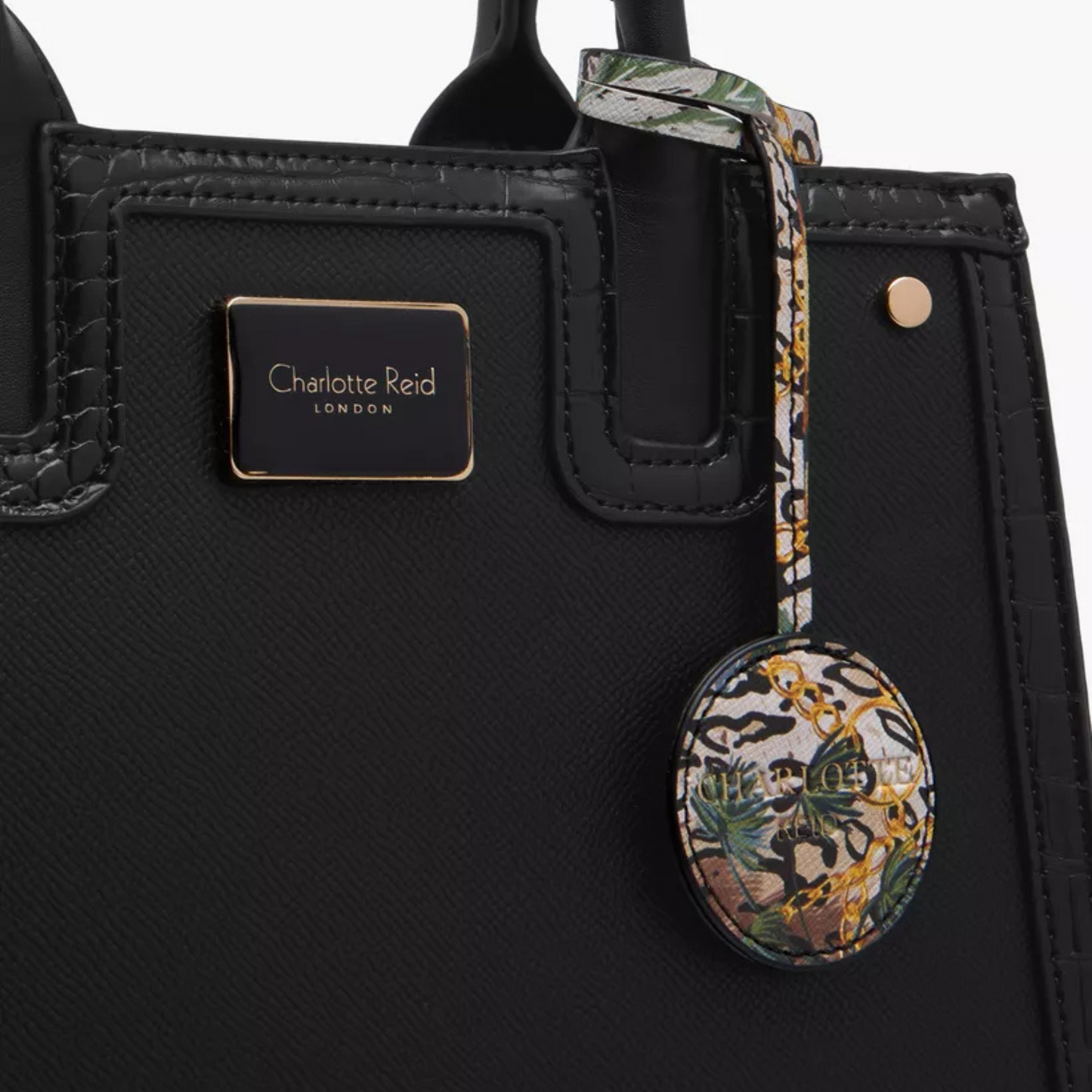 Black Textured Tote Bag with Double Handles and Detachable Strap