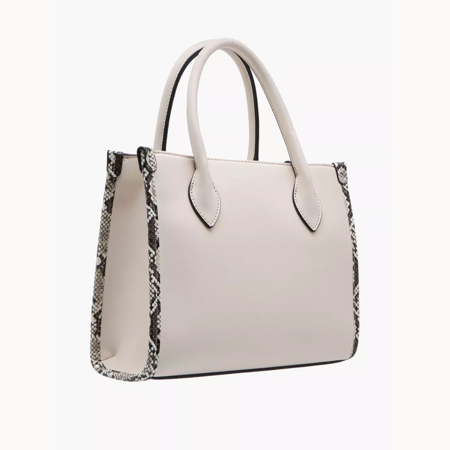 Beige Snake Print Panel Tote Bag with Zip Closure