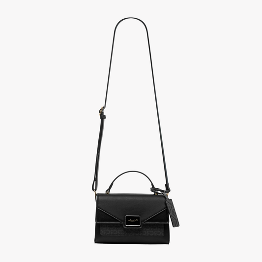 Black Structured Crossbody Bag – Sleek Top-Handle Handbag