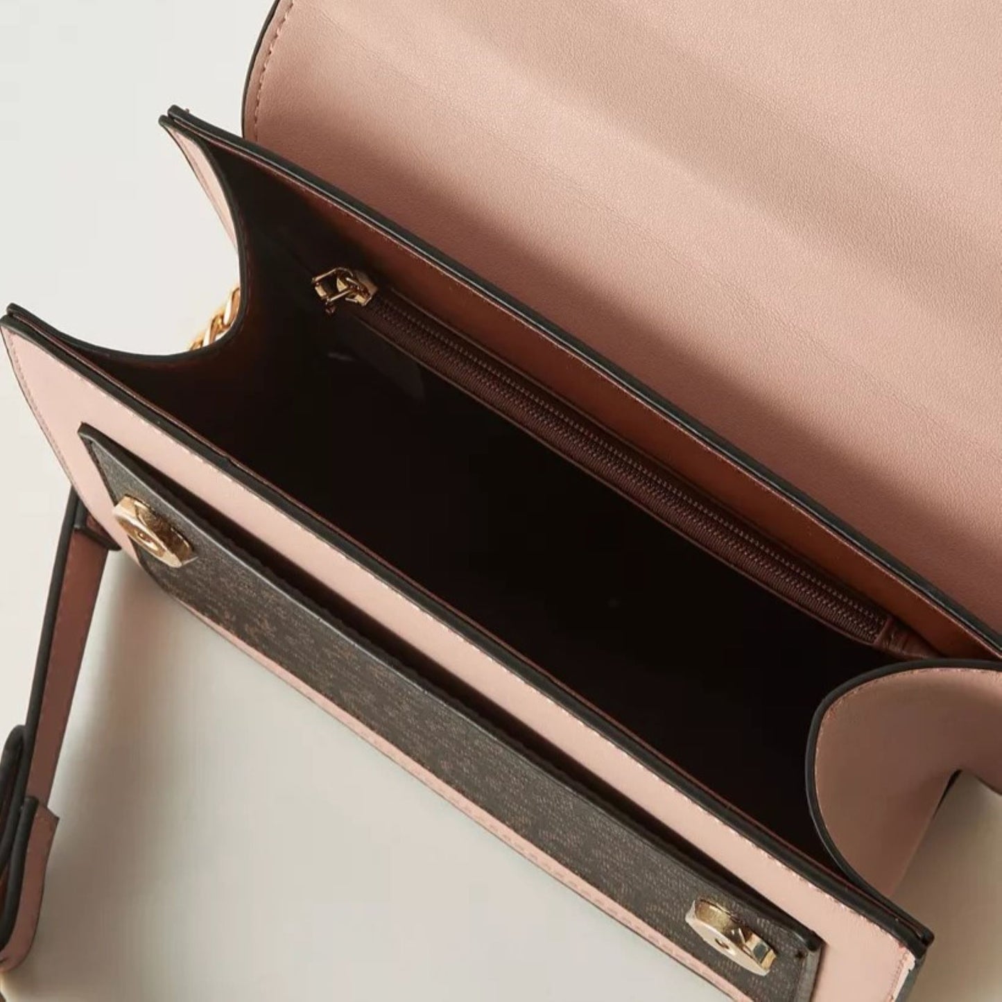 Nude Textured Shoulder Bag with Chain Sling