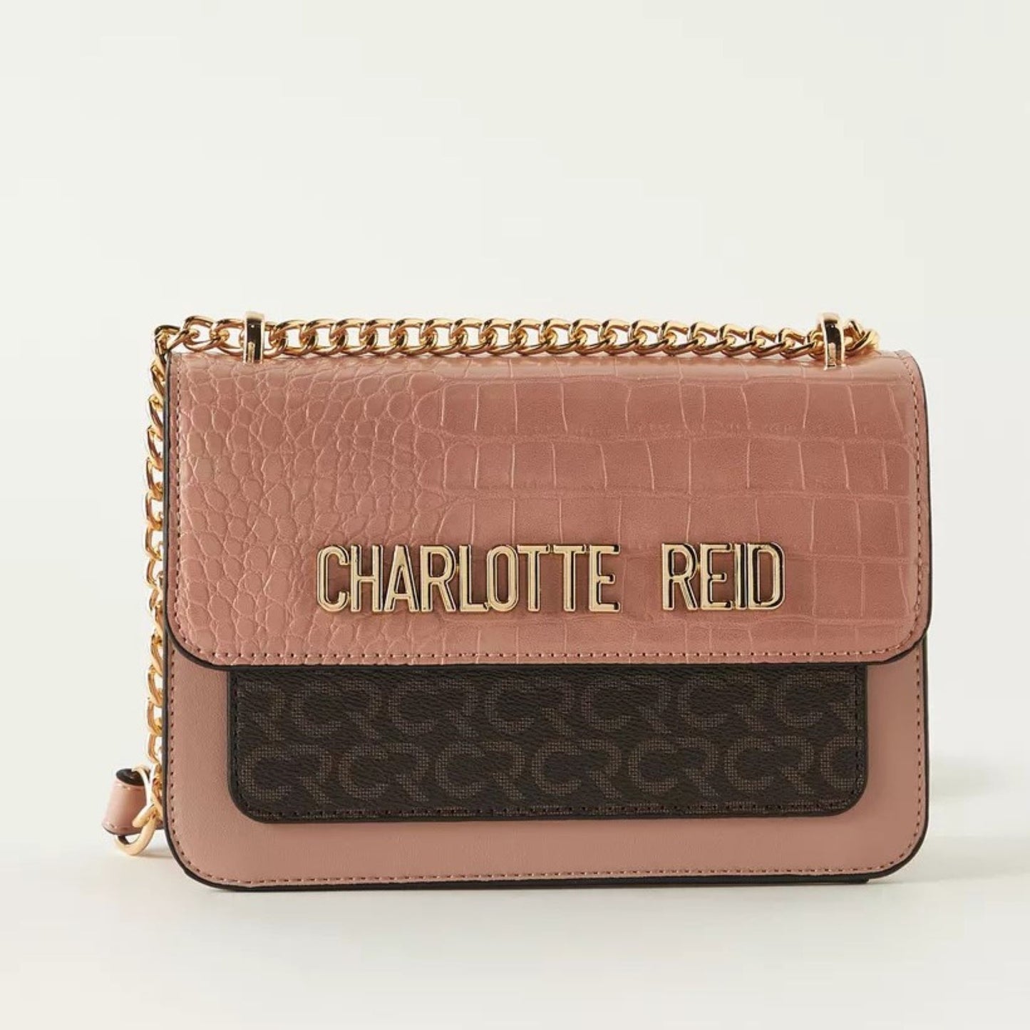 Nude Textured Shoulder Bag with Chain Sling
