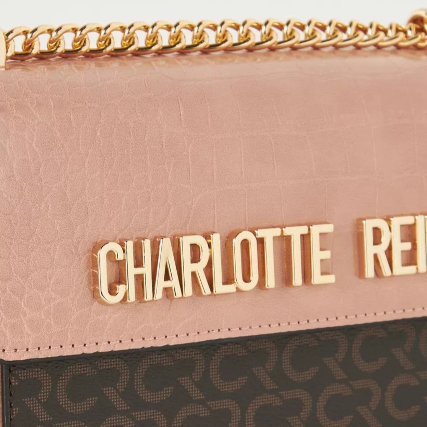 Nude Textured Shoulder Bag with Chain Sling