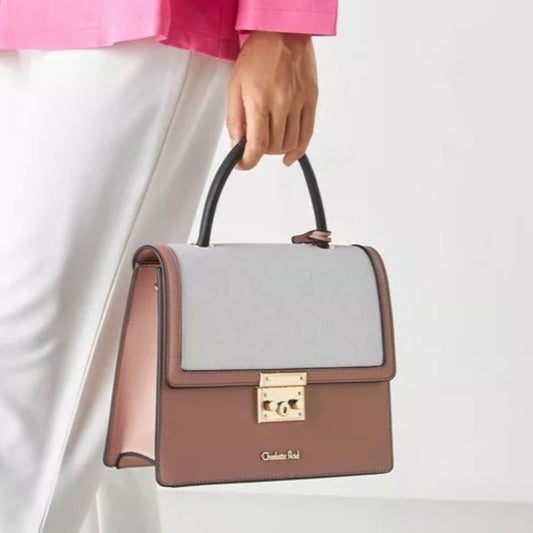 Nude Top Handle Monogram Printed Satchel Tote