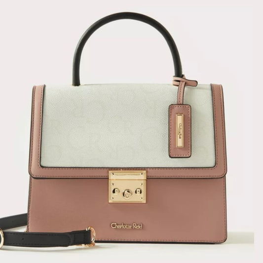 Nude Top Handle Monogram Printed Satchel Tote
