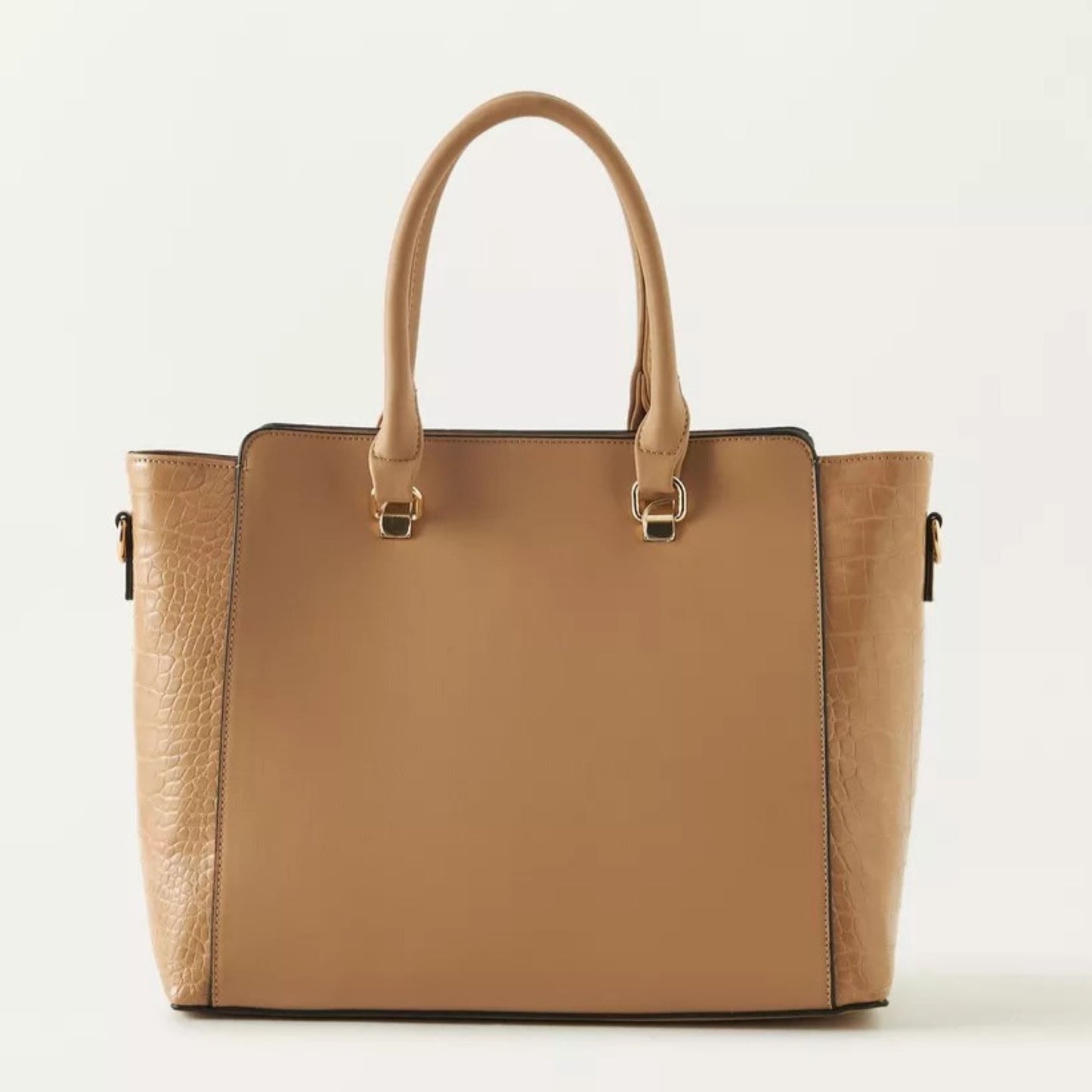 Beige Embellished Satchel Tote Bag with Matching Scarf
