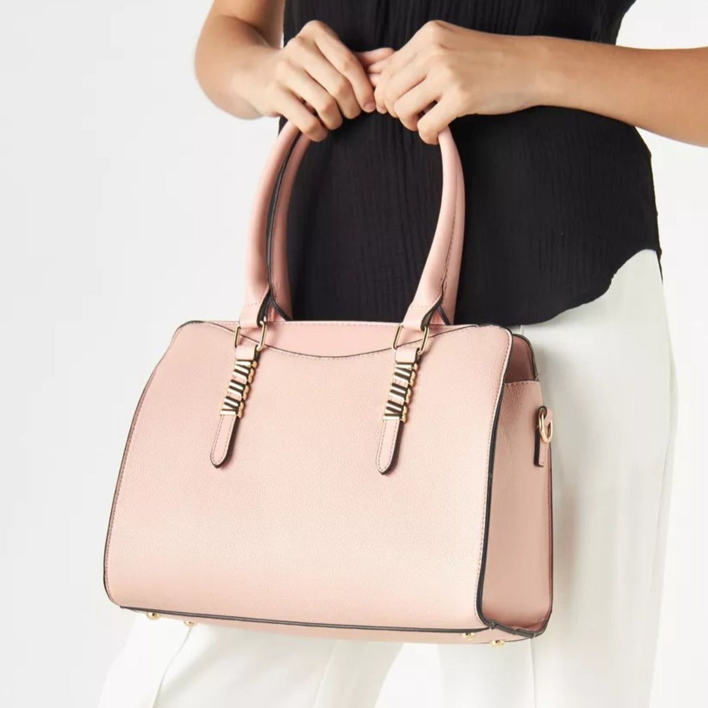 Nude Pink 3 piece Quilted Design Bag Set featuring Flapover Crossbody